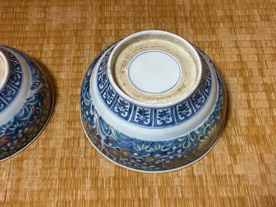 古伊万里 金彩 色絵 風景図 牡丹紋 深鉢 盛鉢 二点