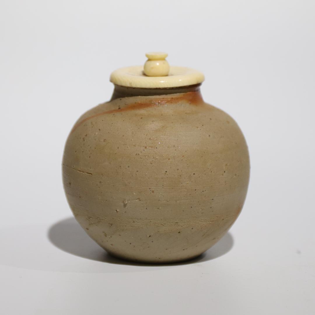 備前焼 文沸茶入 陶峰作 茶道具 时代箱 在銘 時代物 85062397C