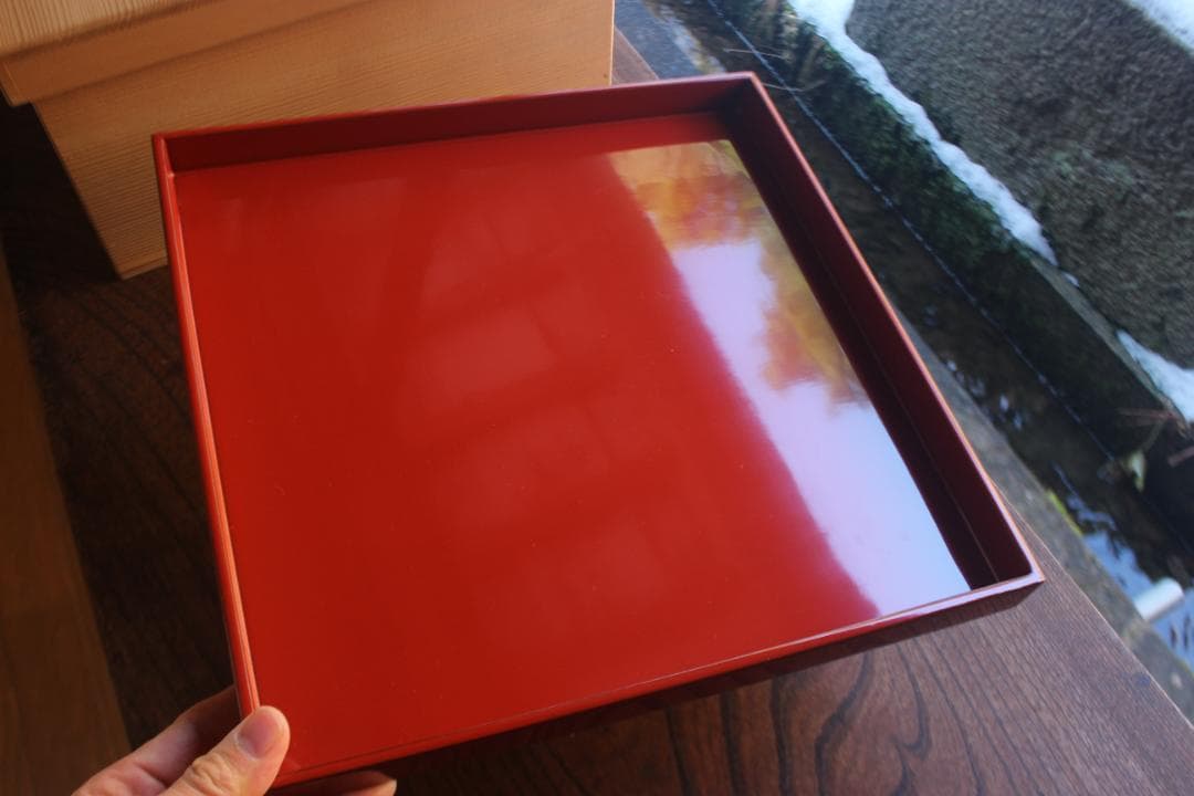 専用！！端正な隅不切デザインに極上朱漆の映える四方折敷5点（検京塗懐石道具