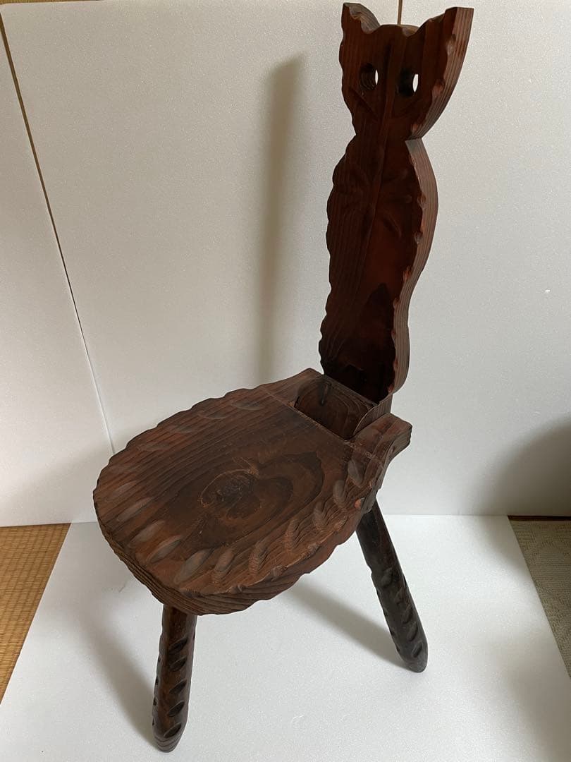 木製円形テーブル 猫型椅子 波型天板セット