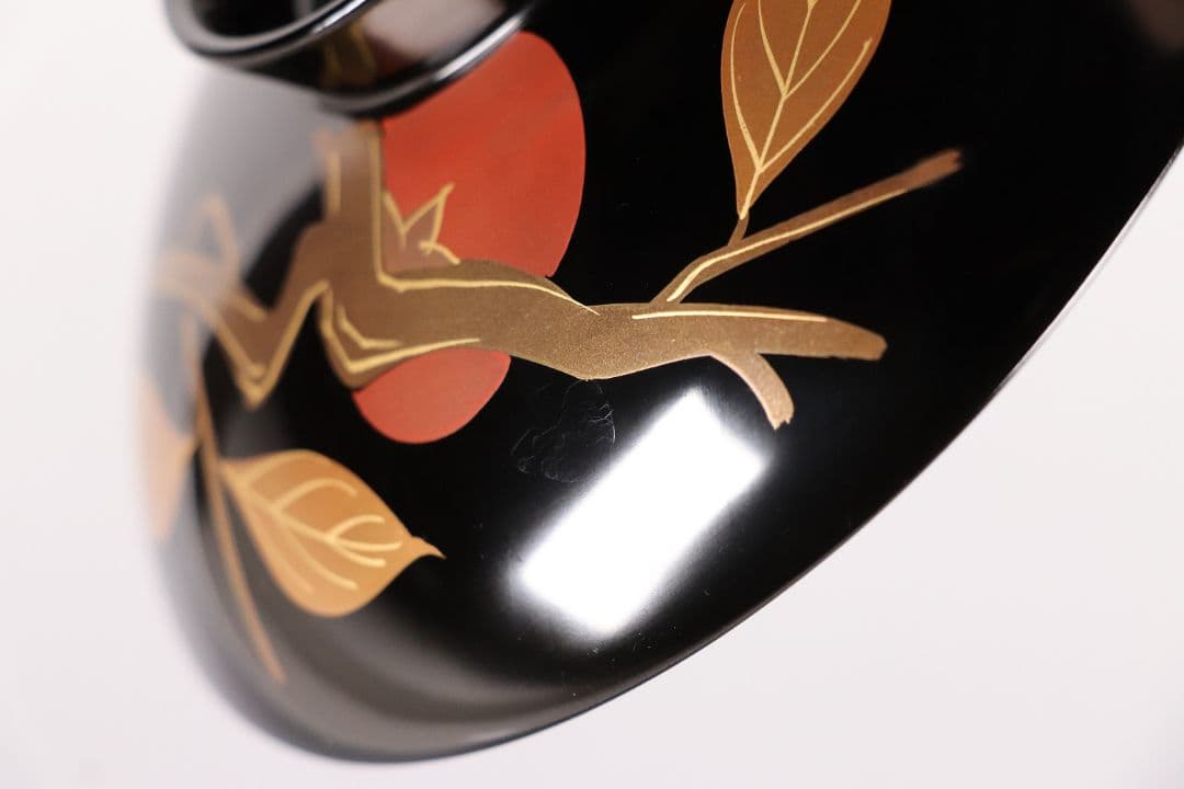 CK71 漆芸 木製漆器 輪島塗 柿蒔絵 黒塗御吸物椀 三客 / 秋 果物