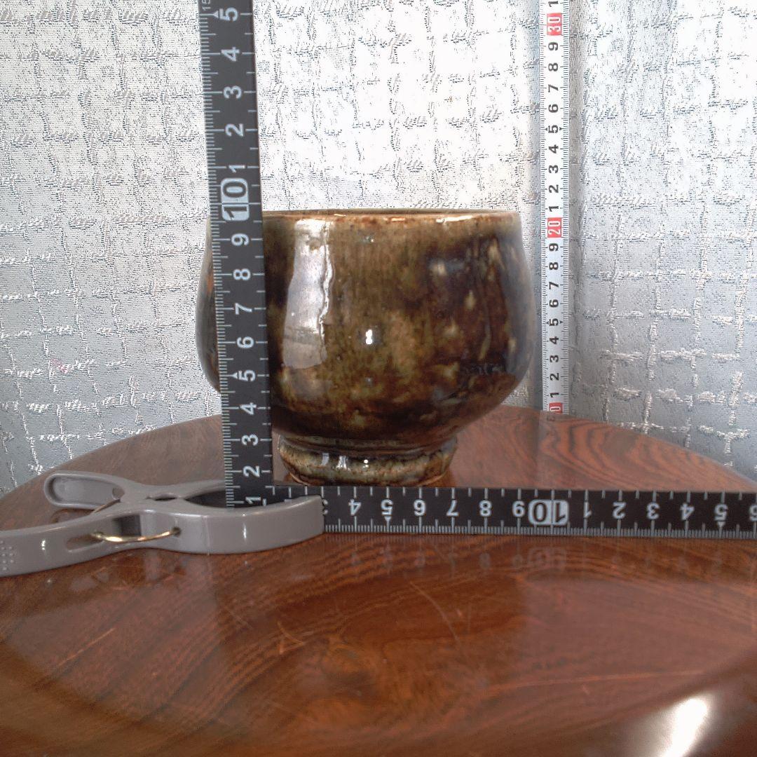 骨董７陶器の丸型ボウル 茶色と黒のグラデーション