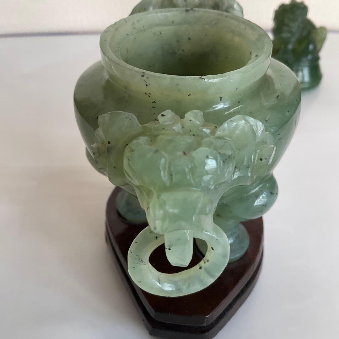 中国　碧玉環付獅子頭香炉