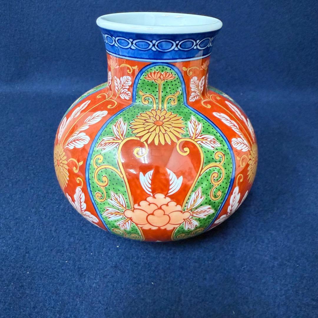 有田焼 源右衛門 赤濃菊絵 花瓶 花入 花器 華道具 共箱