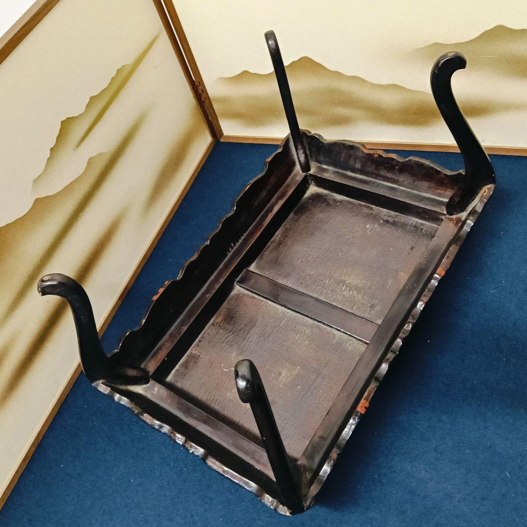 金燕AN18 時代物 木製漆 平卓 漆絵巻 螺鈿 花台 香炉台 盆栽台 高
