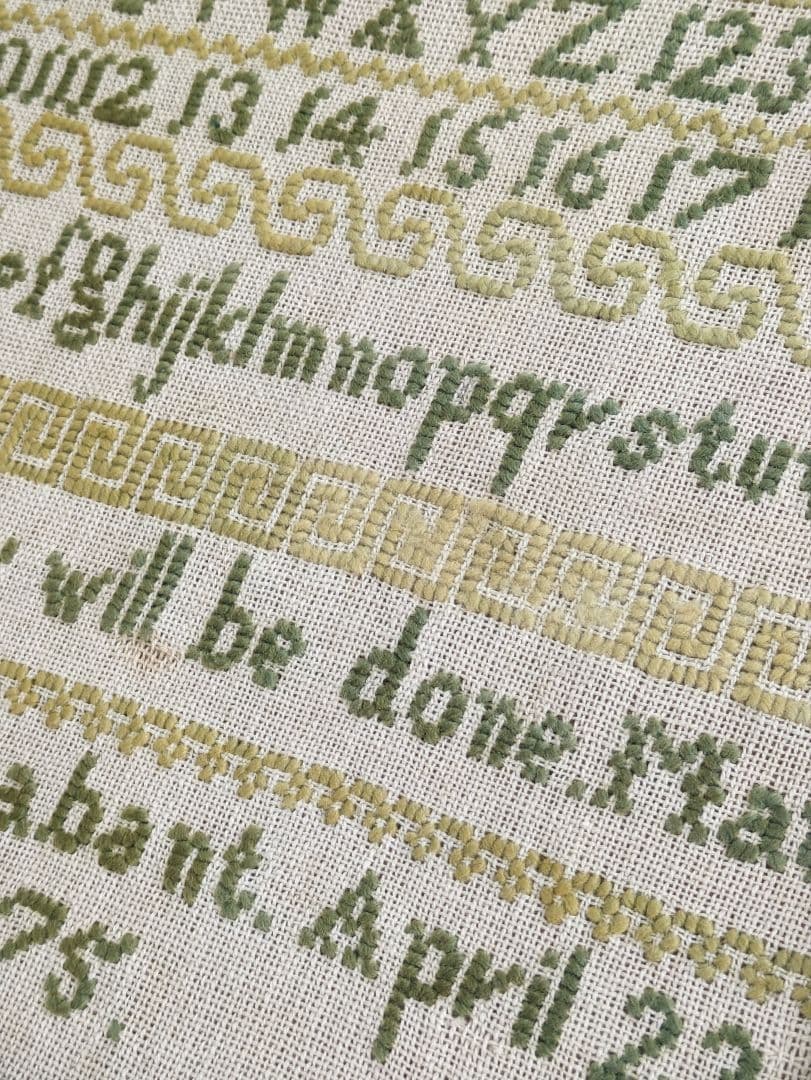イギリス アンティーク 19世紀 1875年 刺繍サンプラー ヴィンテージ刺繍