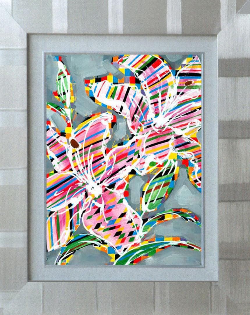 油絵 菅家令子 絵 絵画 インテリア 額付(白) uF6-064204 花 ゆり