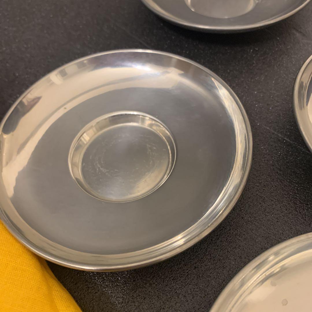 秦蔵六 純錫園式茶托　５客揃 煎茶道具 蔵苑造在銘 共箱 園式、静壽居 純錫茶托