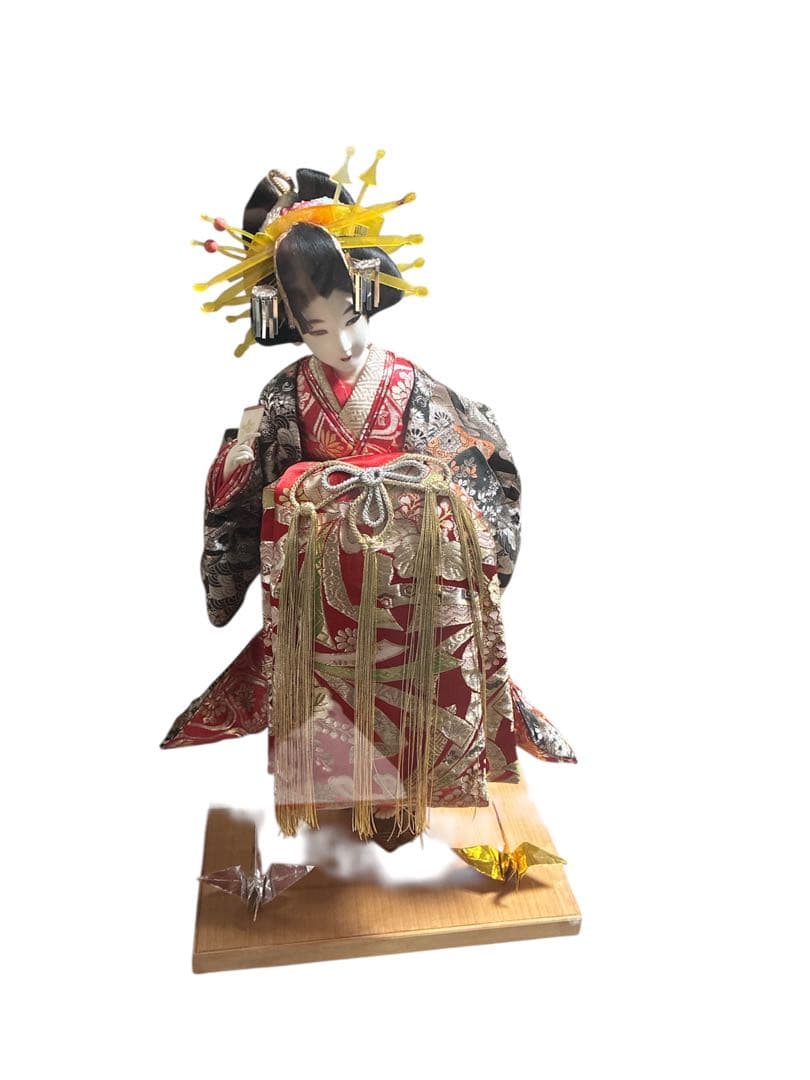 花魁 尾山人形 赤・黒・金の衣装ガラスケース付き 日本人形