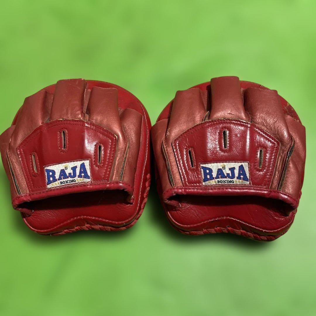 最終価格TKB 本革キックミット ピンク/黒 、raja本革パンチングミット