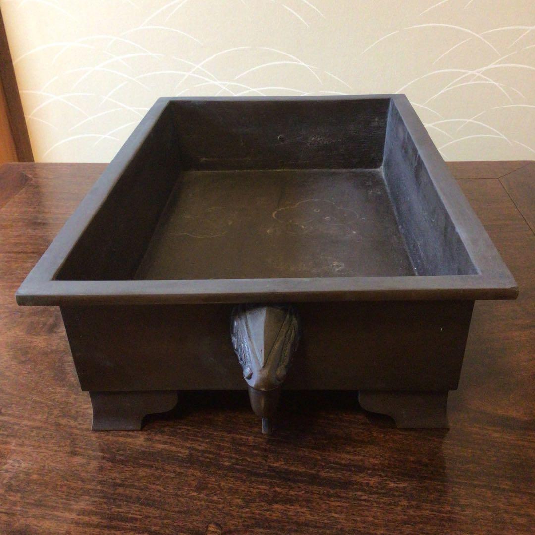 水盤　真鍮　花器　華道具　いけばな　双獣耳　時代物　骨董品