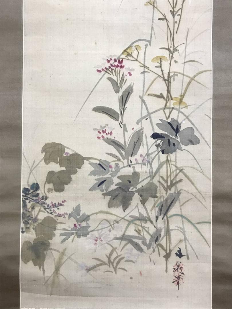 谷文晁/秋草花図/草花図/花鳥図/掛軸/名家伝来/AE-126