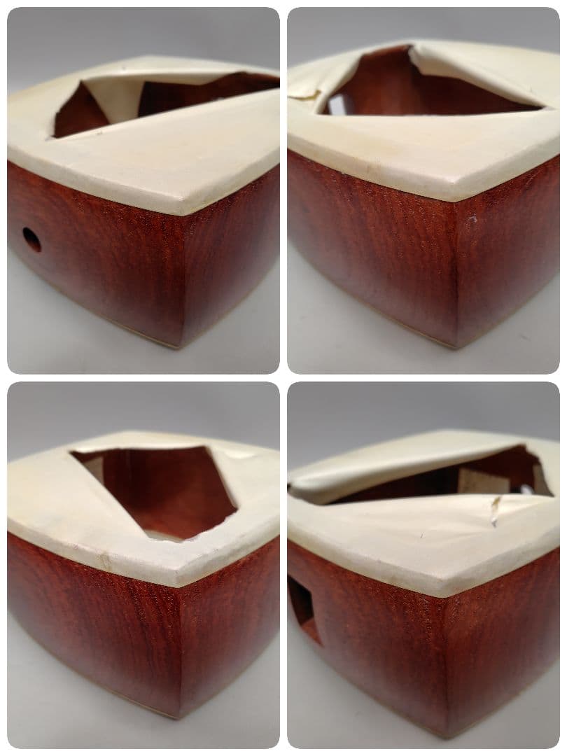 C059 【中古】三味線（子持ち綾杉／金細／二本溝）ケース付（バチ有）／修理前提