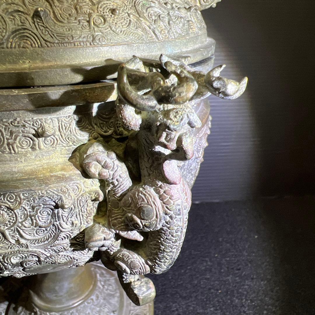 古代中国　古銅蓋物　木箱付　1740g/高さ約19.5㎝ 東Y7-1229☆2F