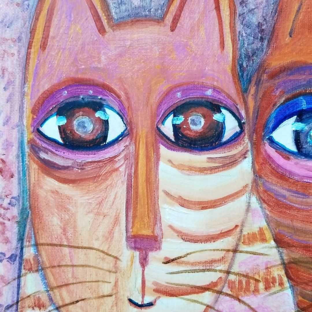 油絵　専用　おもなが猫三きょうだい
