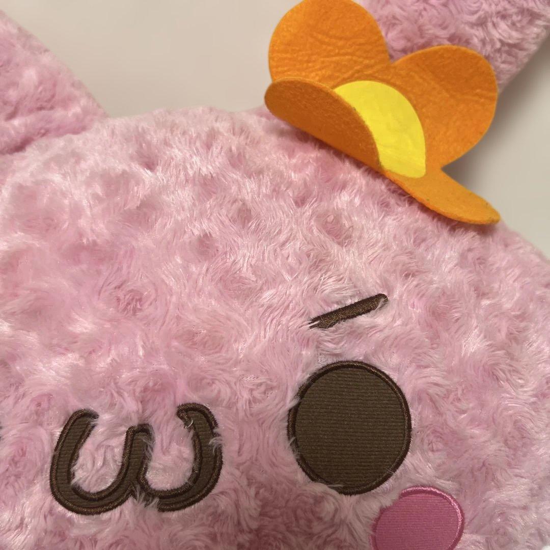 かおもじん　うさみみ＆ねこみみ　メガBIGぬいぐるみ　うさぎ　ぬいぐるみ　ピンク