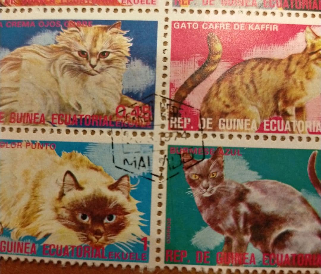 確認用！猫切手16種1974年シート約9✕15センチ