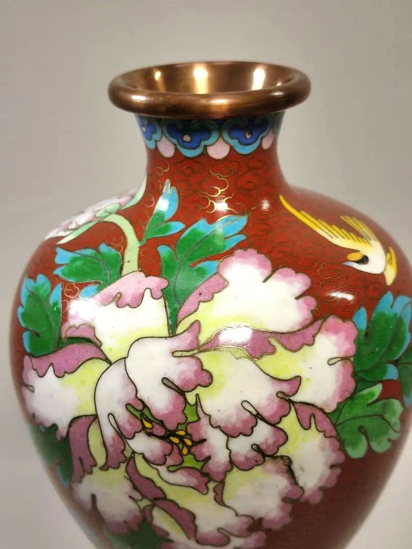 【未使用・美品】景泰藍 七宝焼 花瓶 壺 牡丹模様 20cm