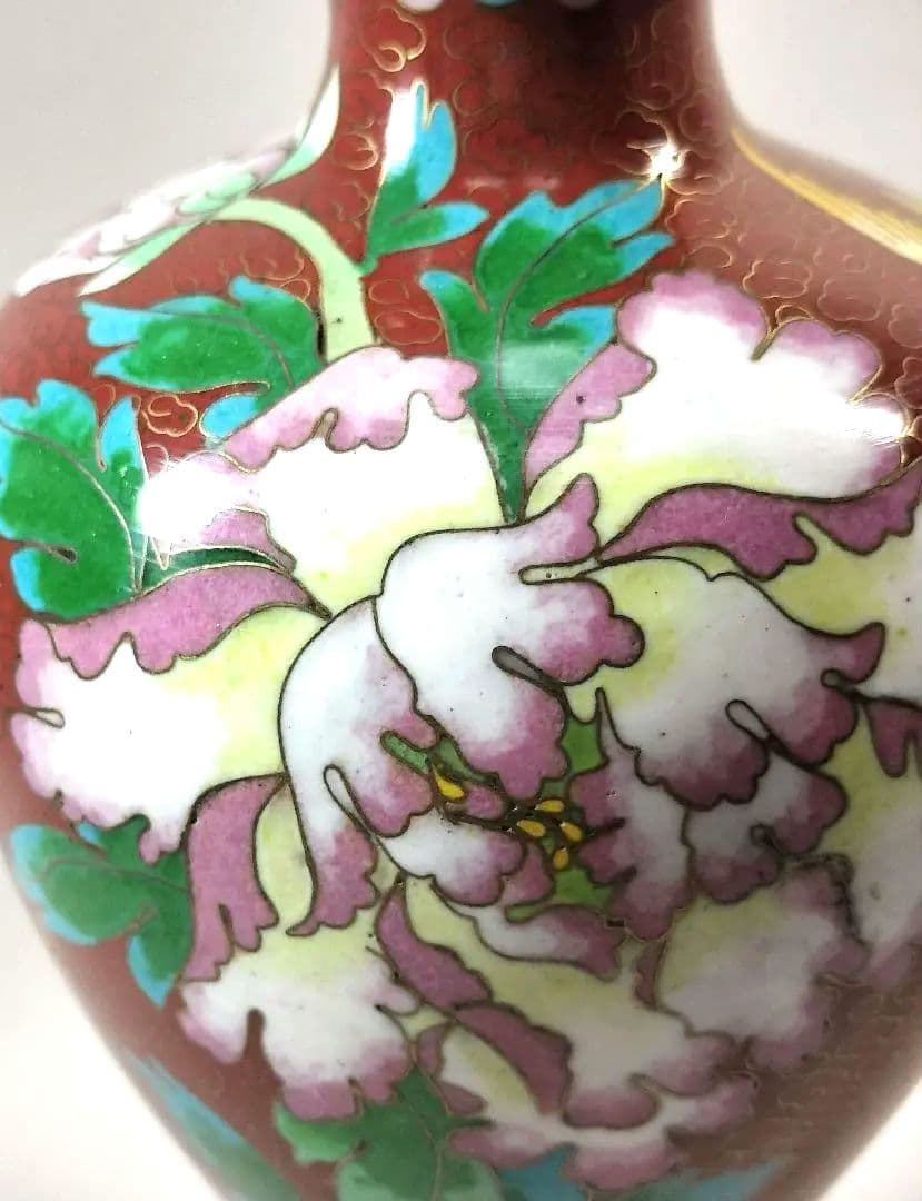 【未使用・美品】景泰藍 七宝焼 花瓶 壺 牡丹模様 20cm