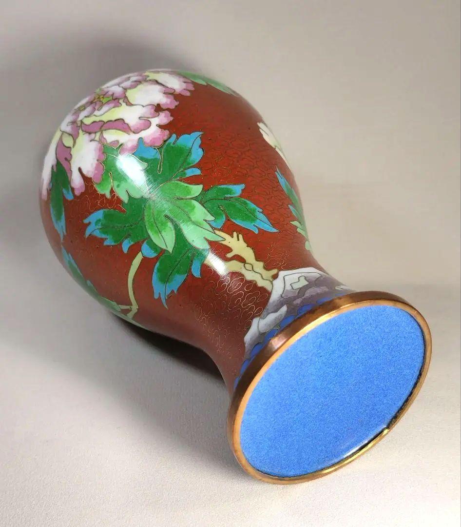 【未使用・美品】景泰藍 七宝焼 花瓶 壺 牡丹模様 20cm
