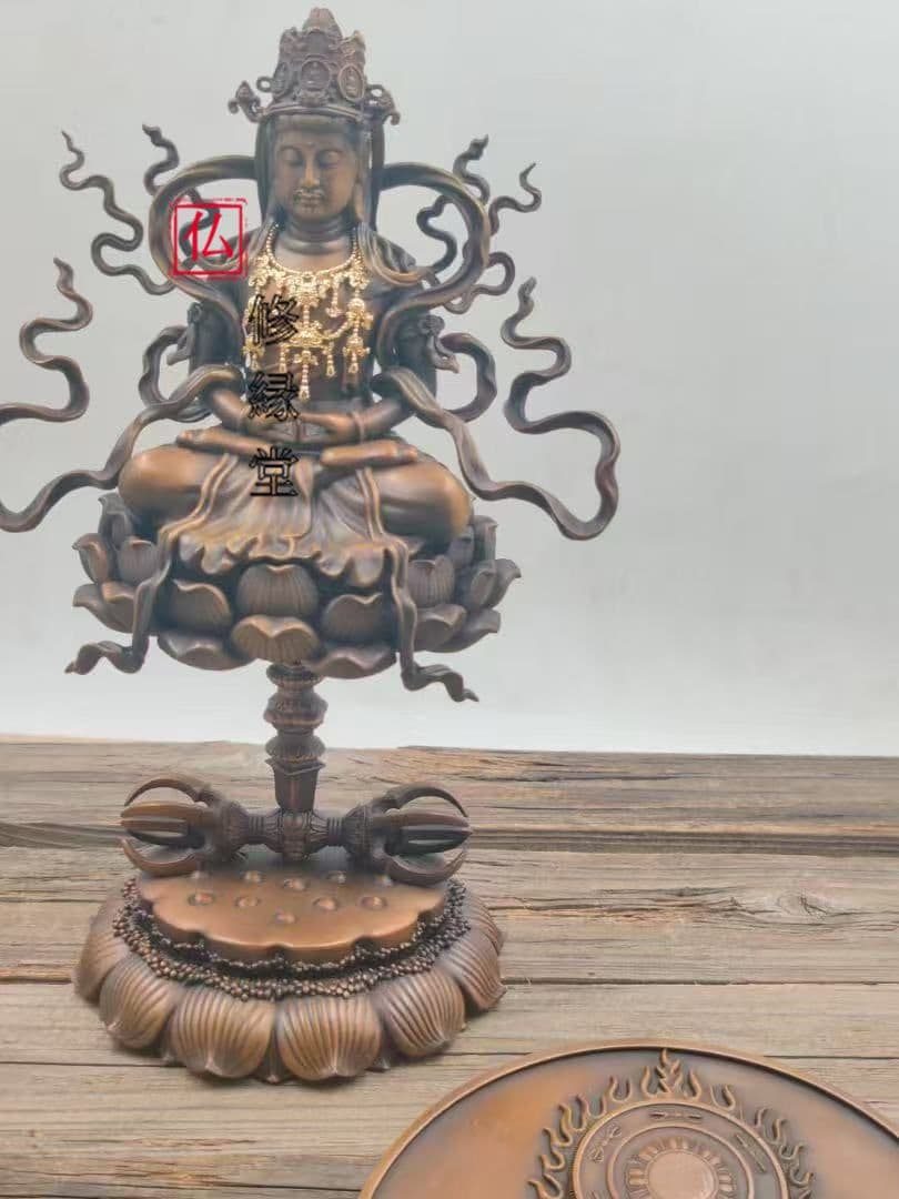 【修縁堂】 密教法具古美術品 阿弥陀仏 青銅着色 真言宗 法器