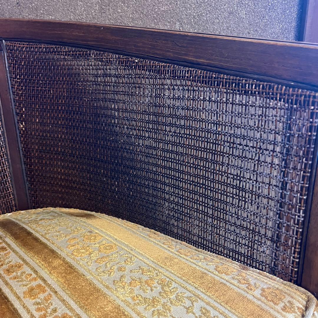 昭和レトロ 籐張り ラウンジチェア 1人掛け　ゴールド系　イエロー系 ラタン