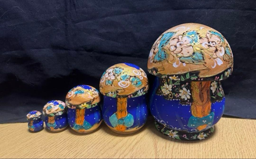 セール❗️ロシア　イリーナ・ママエヴァ作品　キノコ型マトリョーシカ5組