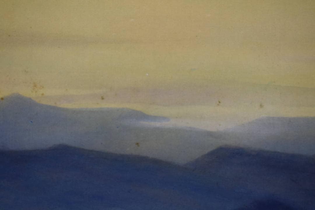 【真作】谷口英雄/湖畔図/山水風景図/横物/岩絵具/掛軸☆宝船☆Y-704　JM