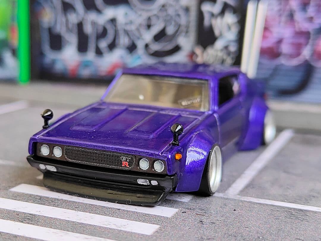 ホットウィールカスタム GTR ケンメリ オーバーフェンダー☆紫☆トミカ改造
