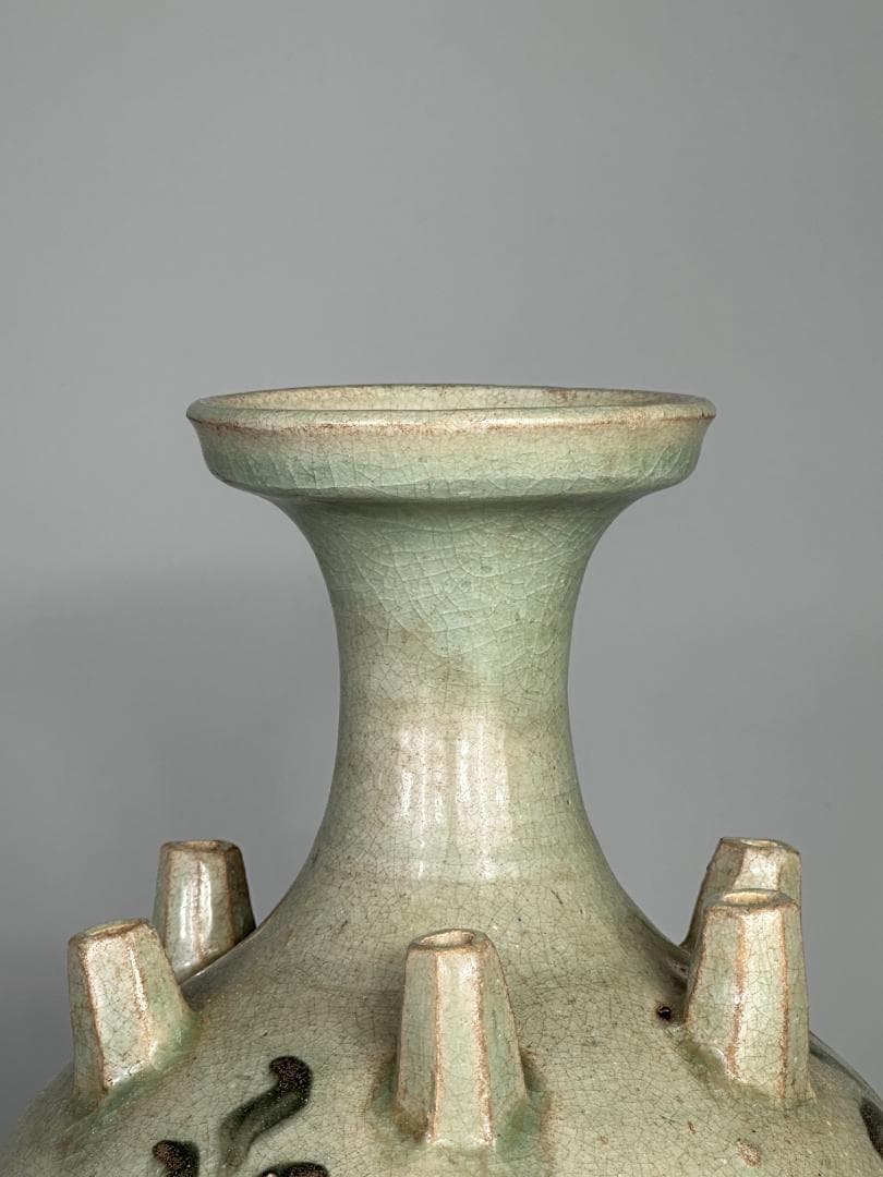韓国美術　　高麗青磁　鉄絵花卉文六孔瓶　花瓶　華道具　古物 骨董　李朝　古朝鮮