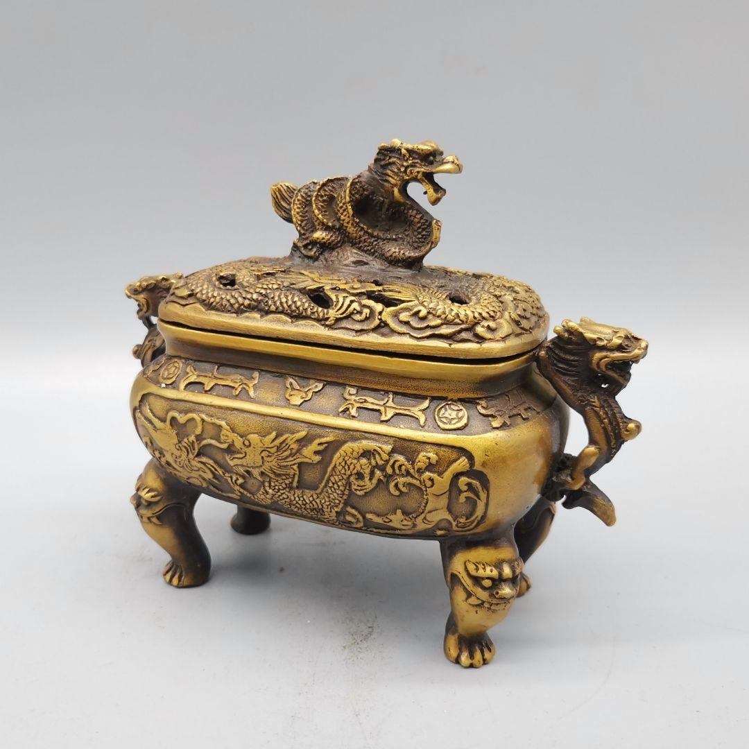 銅器 香炉 竜紋香炉 檀香炉 鼎 香道具 茶道具装飾品 現代工芸品美術品 置物