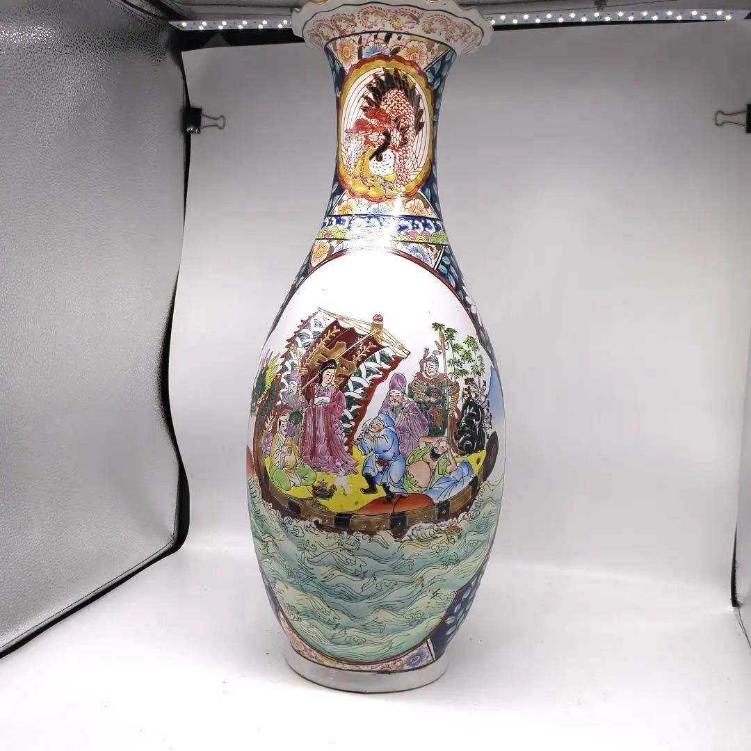飾り壺　大壺　有田焼き　美人　武士　松　七福神金彩　色絵　古美術　骨董