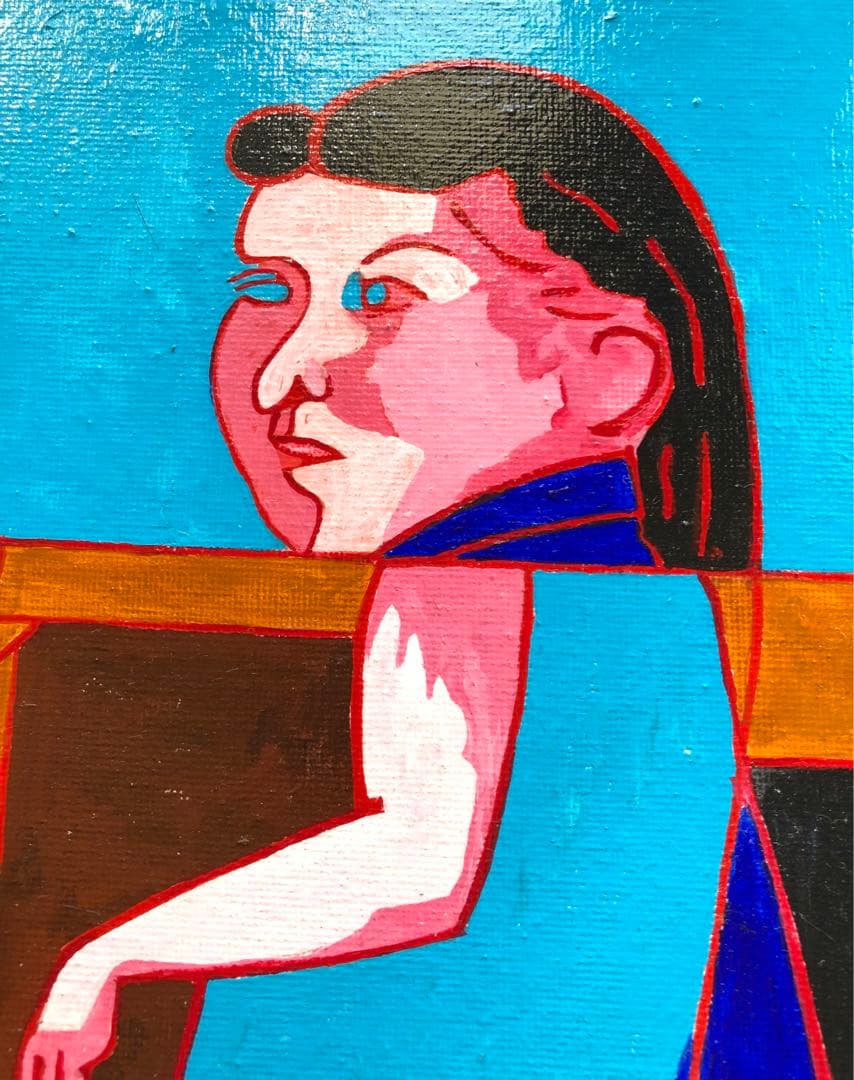 H.WANG 1990年 台湾画家黄位政の子供と猫の絵画