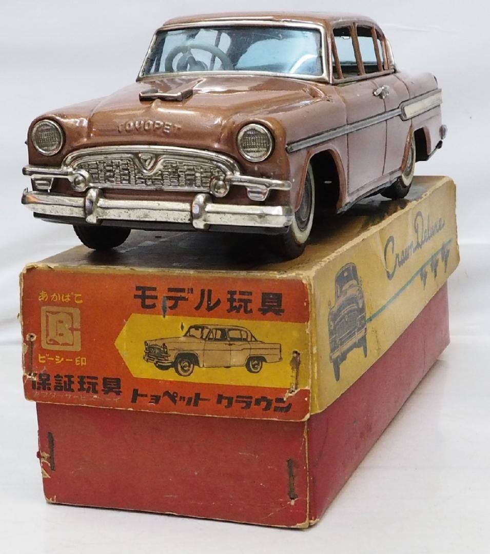 萬代屋【トヨペット クラウン デラックス赤ミラー無】tinブリキtoy箱付car