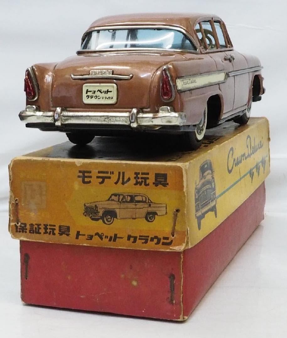 萬代屋【トヨペット クラウン デラックス赤ミラー無】tinブリキtoy箱付car
