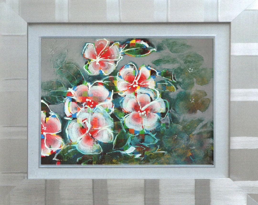 油絵 菅家令子 絵 絵画 インテリア 額付(黒) F4-091216 花