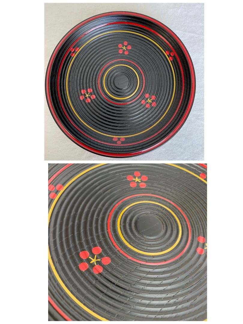 茶道具 漆器 菓子皿 山中塗 ⭐︎塗師 前端雅峯 梅鉢絵銘々盆 銘皿 5枚 共箱布
