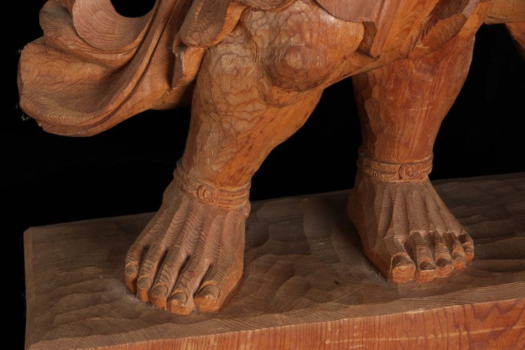 大型 木彫 仁王像 阿形 金剛力士像 59cm 仏像 一刀彫 仏教美術 古美術品
