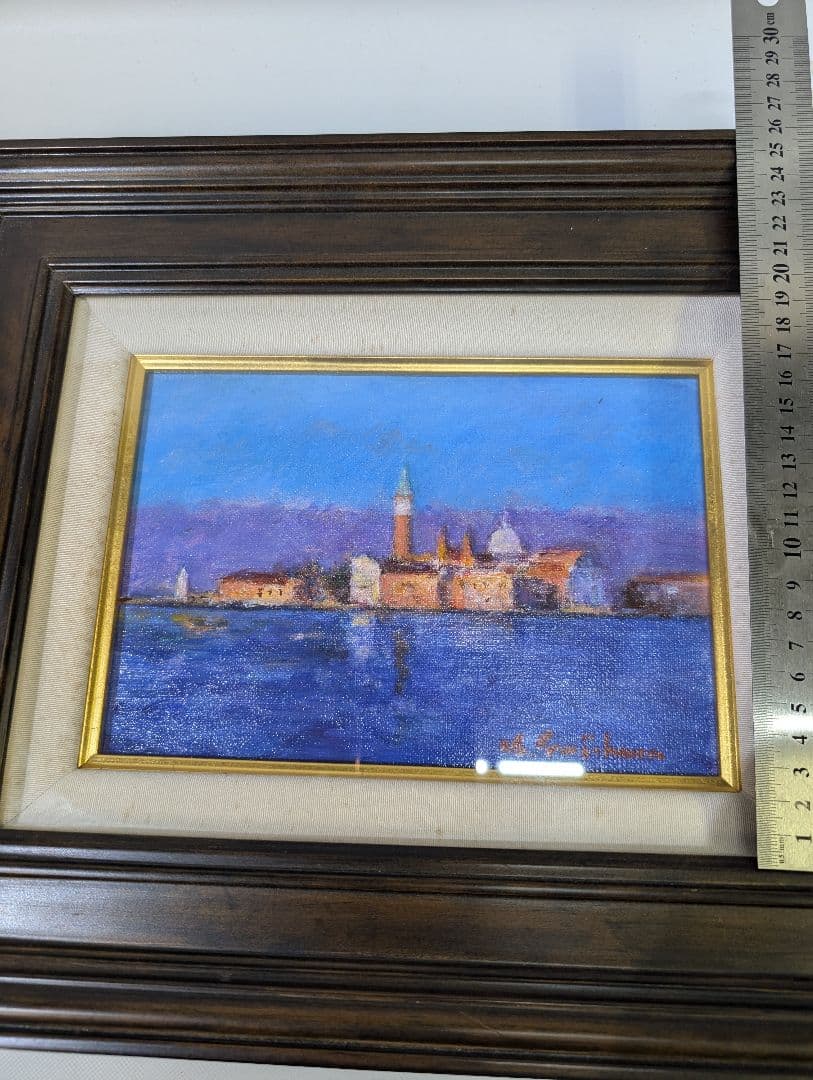 真作 洋画 油彩 藤原薫 ヴェネチア 朝陽 F0サイズ 香川県画家風景画 油彩画