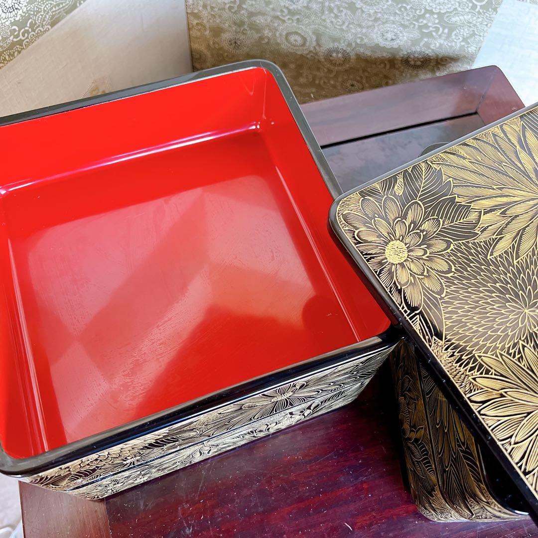 輪島塗　総菊四段重　塩安漆器工房　元箱入り　特選輪島塗漆器　うるし