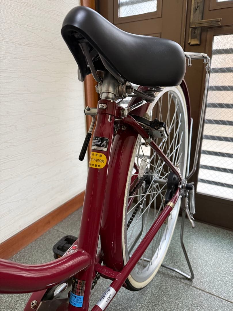 ☆中古美品☆ イオンバイク シティサイクル　モーリスカジュアル 26型 レッド