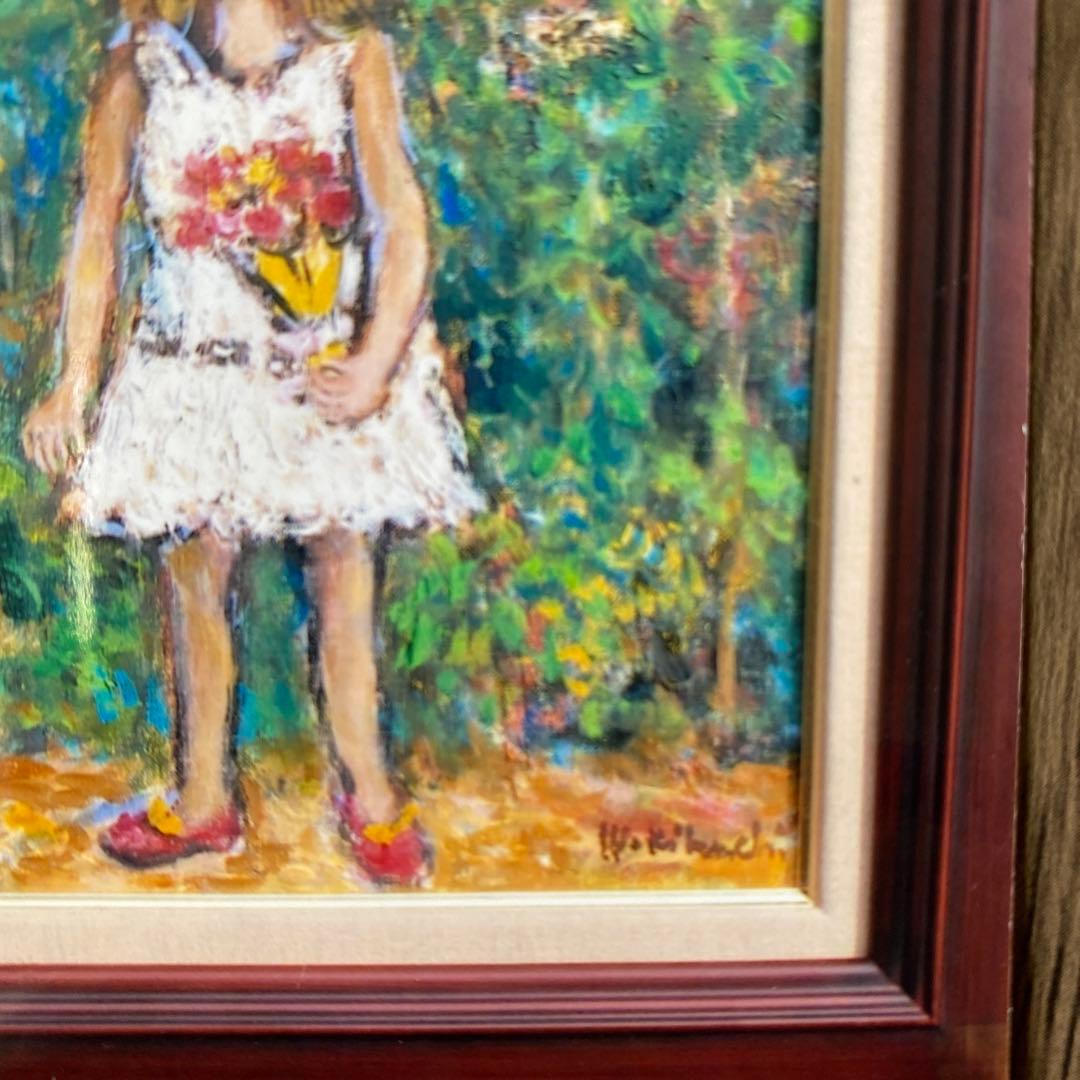 絵画　油彩画　油絵　「ブーケを持つ少女」F6号　菊地正則　額付き　美品　送料無料