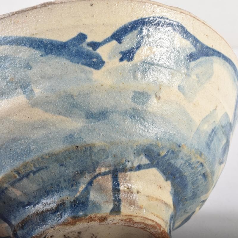 染付　花草山水人物文碗　茶碗　時代箱付　V　7193