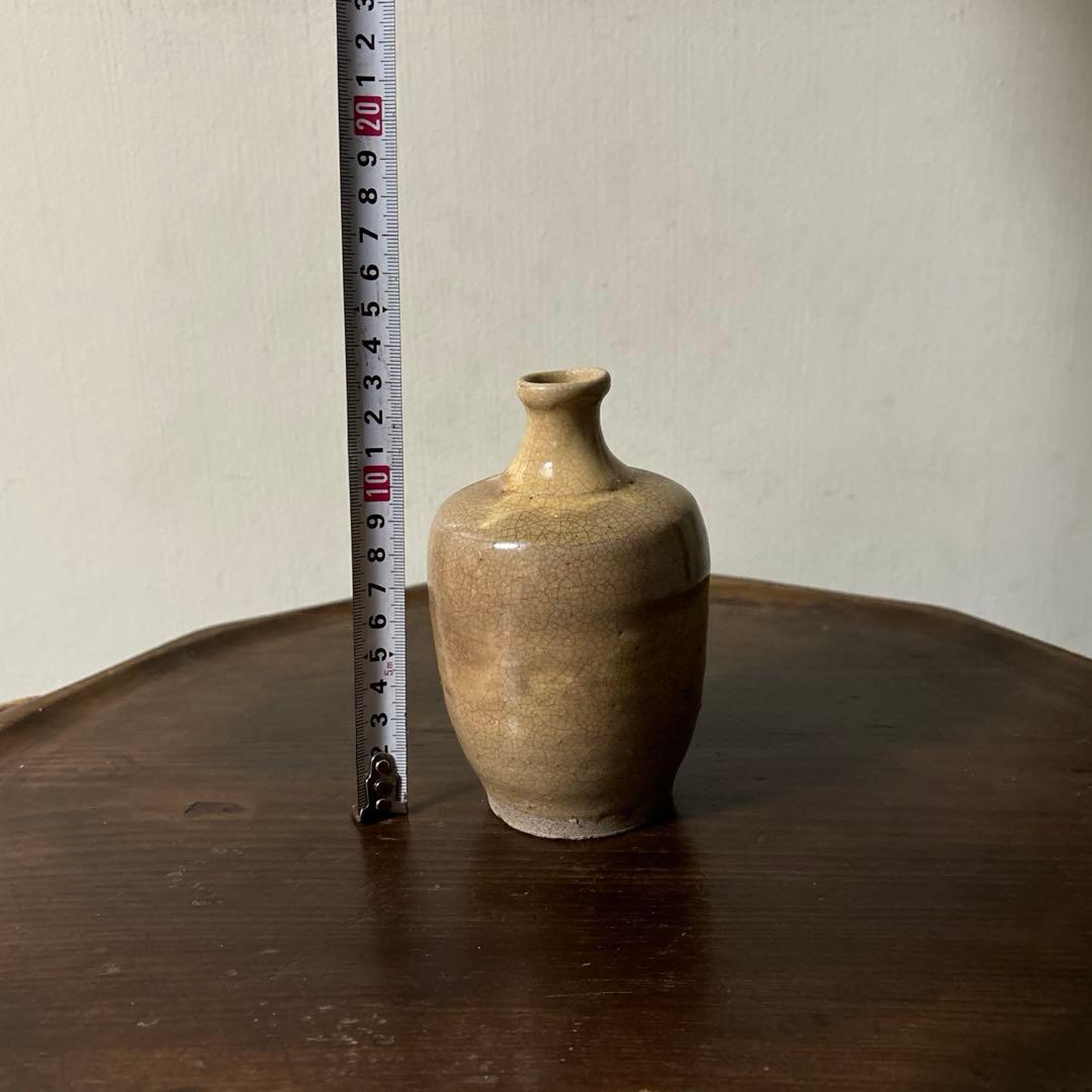 古い瀬戸小徳利　江戸明治　黄瀬戸　美濃　花器　酒器　アンティーク　古道具　検李朝