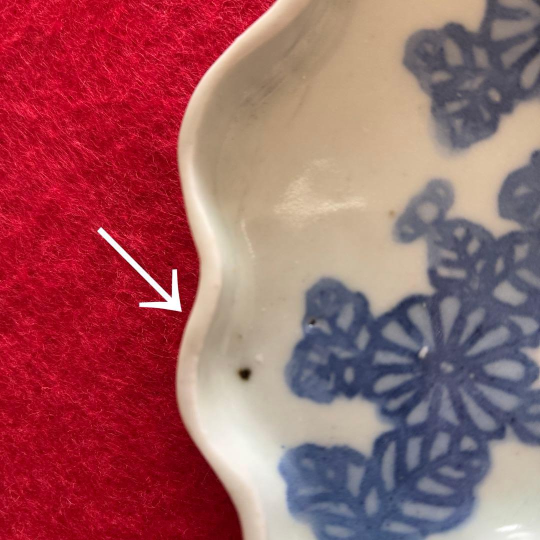 古伊万里　蒟蒻印判　菊花文　変形皿　江戸