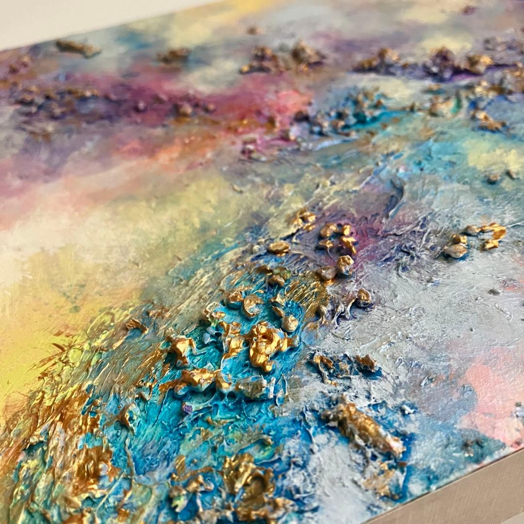 holiday＊木製パネル　絵画　原画　抽象画　テクスチャーアート　冬　モダン