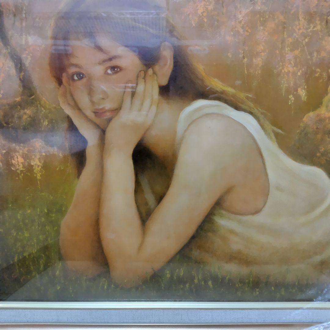 ［真作］Ｆ10号　油彩画　美人画　美少女画　リアリズム　天使　額付き