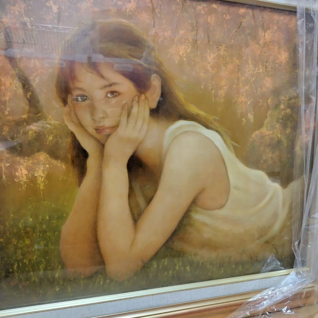 ［真作］Ｆ10号　油彩画　美人画　美少女画　リアリズム　天使　額付き