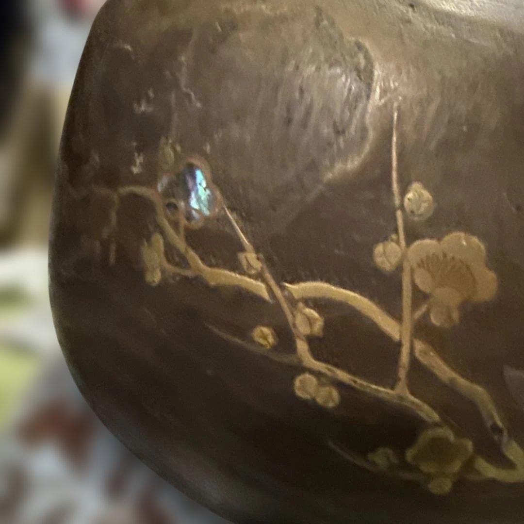 美品　時代　桐火鉢　秋草蒔絵 火鉢　螺鈿入り　茶道具　骨董品　木製火鉢　100年