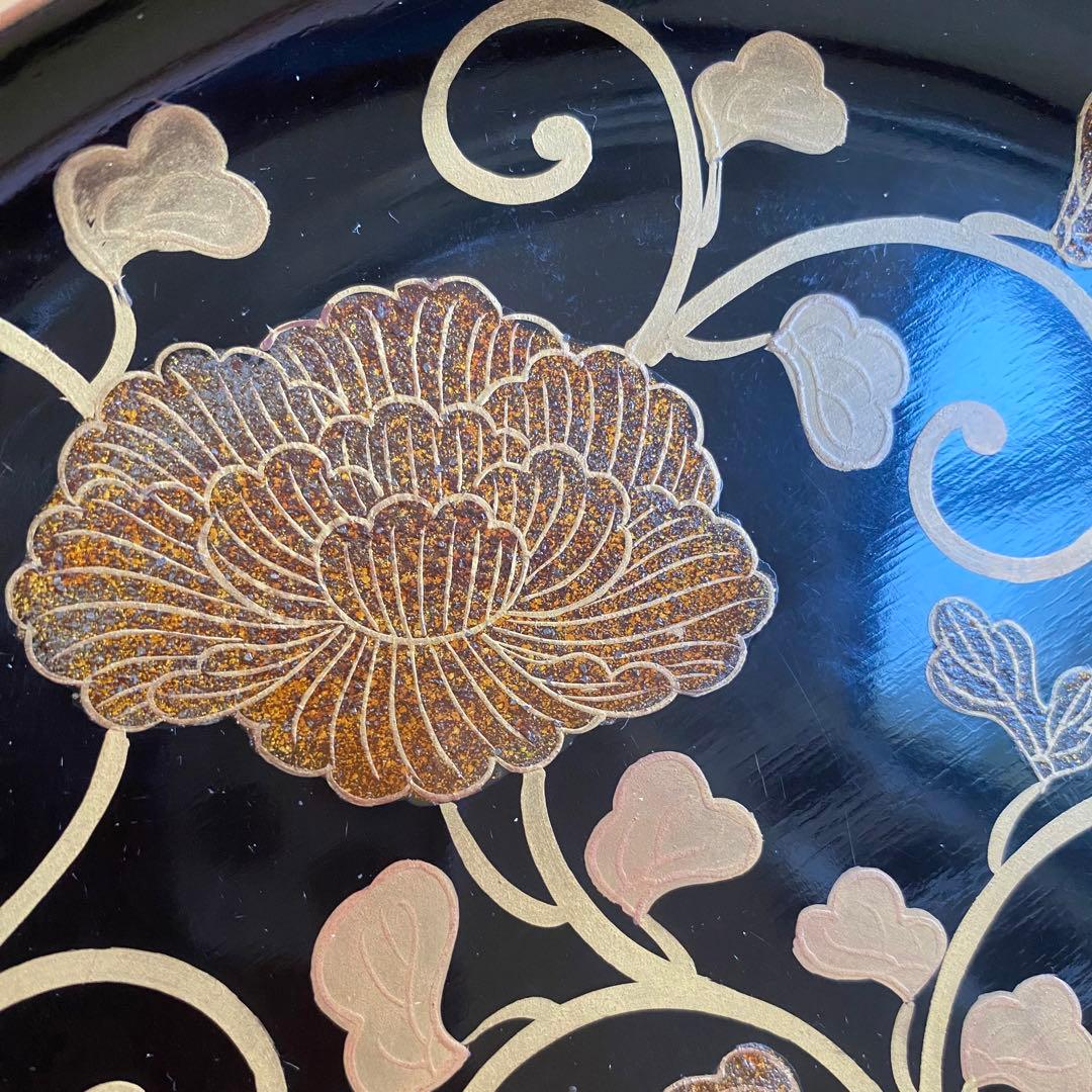 時代 輪島塗【牡丹唐草金蒔絵 銘々皿5客組】菓子皿 天然木 漆塗 懐石 茶道具